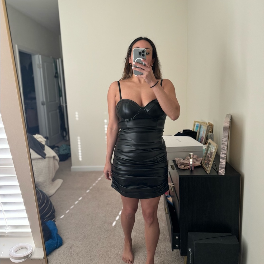 JLux label faux leather bustier with matching skirt. Both size M.